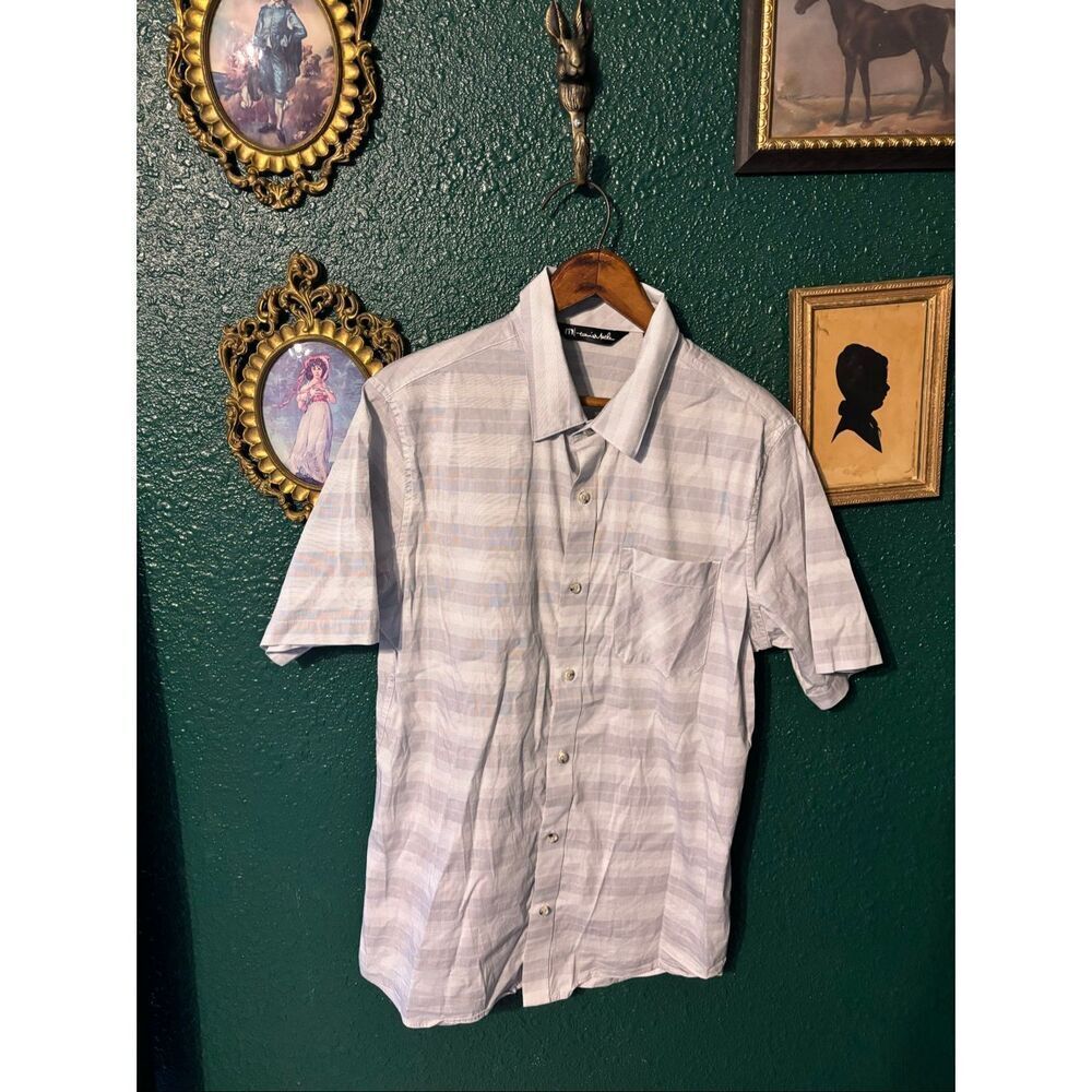 Travis Mathew’s Striped Gray Button Down Short Sleeve Sz Medium
